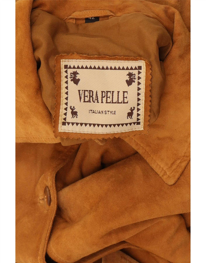 vintage Femmes Surdimensionné Suède Pardessus IT 42 Cuir Beige Moyen