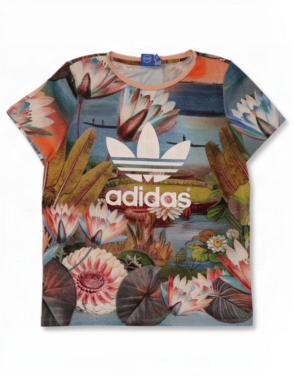 Adidas T-shirt graphique pour femme UK 12 Medium Multicolore Floral
