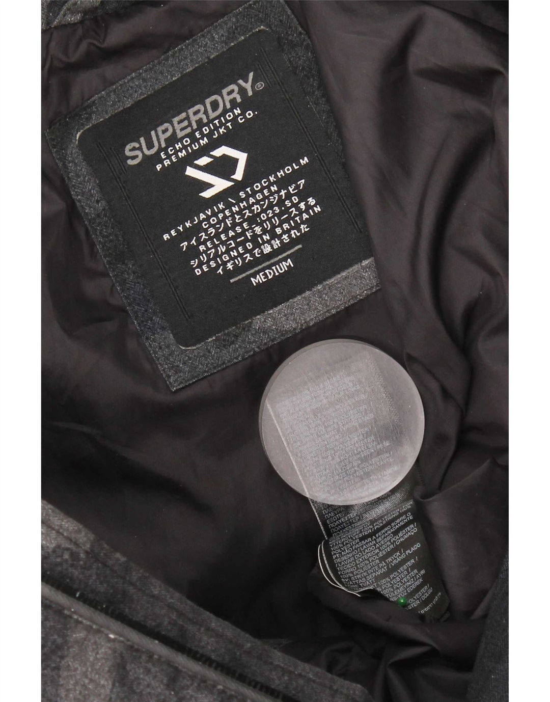 Superdry Veste matelassée à capuche pour hommes UK 38 Medium Black Camouflage Polyester