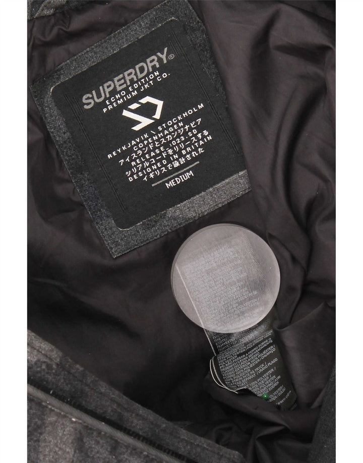 Superdry Veste matelassée à capuche pour hommes UK 38 Medium Black Camouflage Polyester