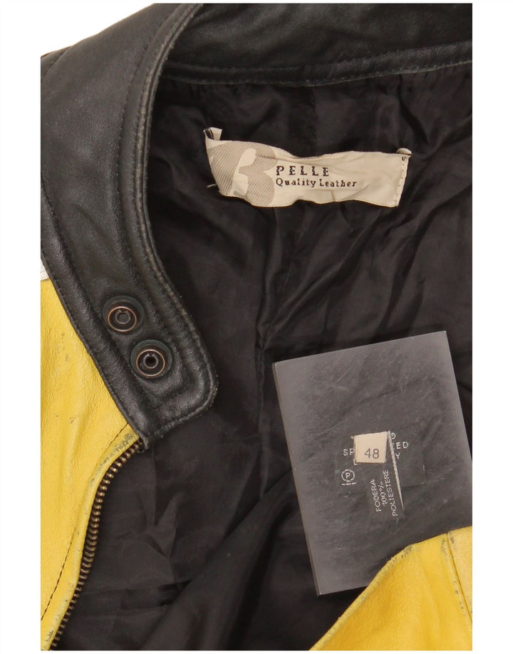 VINTAGE Veste de course en cuir pour homme IT 48 Cuir color block noir moyen