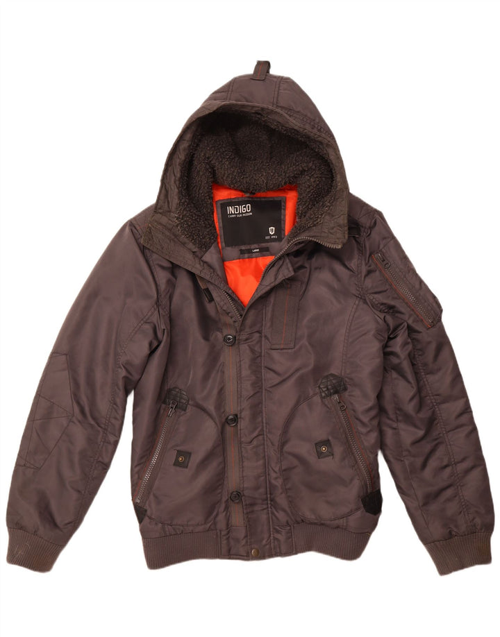 INDIGO Veste bomber à capuche pour homme UK 40 Large Gris Nylon