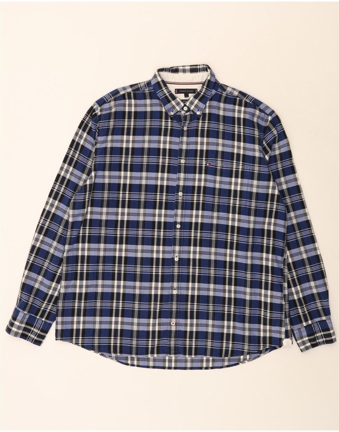 Tommy Hilfiger Chemise coupe classique pour homme 2XL en coton à carreaux bleus