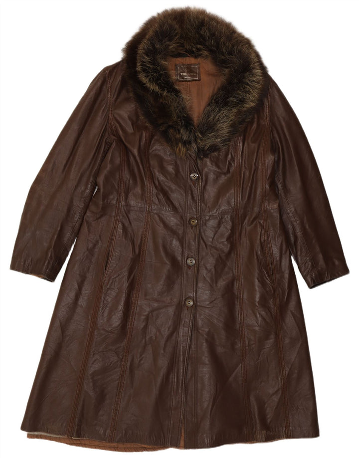 manteau en cuir femme vintage IT 46 Grand Marron