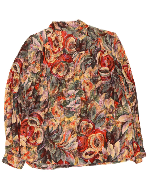 vintage Femme Chemise Blouse UK 16 Grand Floral Multicolore