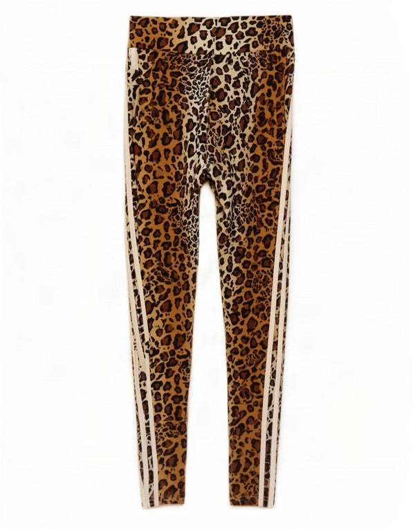 Adidas Leggings Femme UK 12 Coton Imprimé Animal Marron Moyen