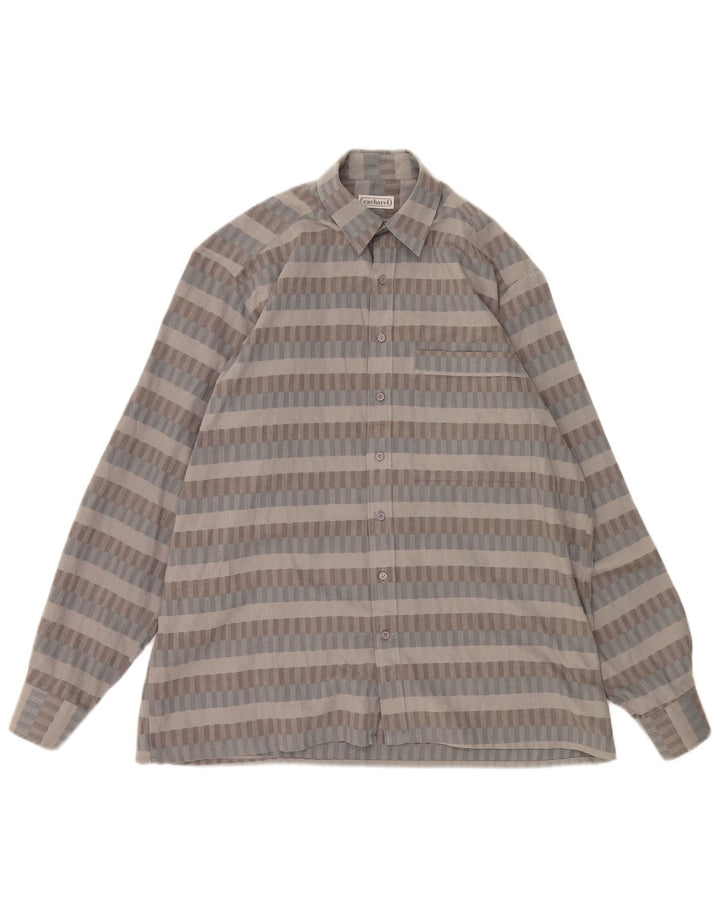 CACHAREL Mens Shirt Size 39 Medium Grey Striped