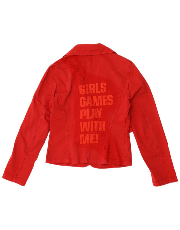 Benetton Veste Blazer Graphique 1 Bouton Femme IT 42 Coton Rouge Moyen