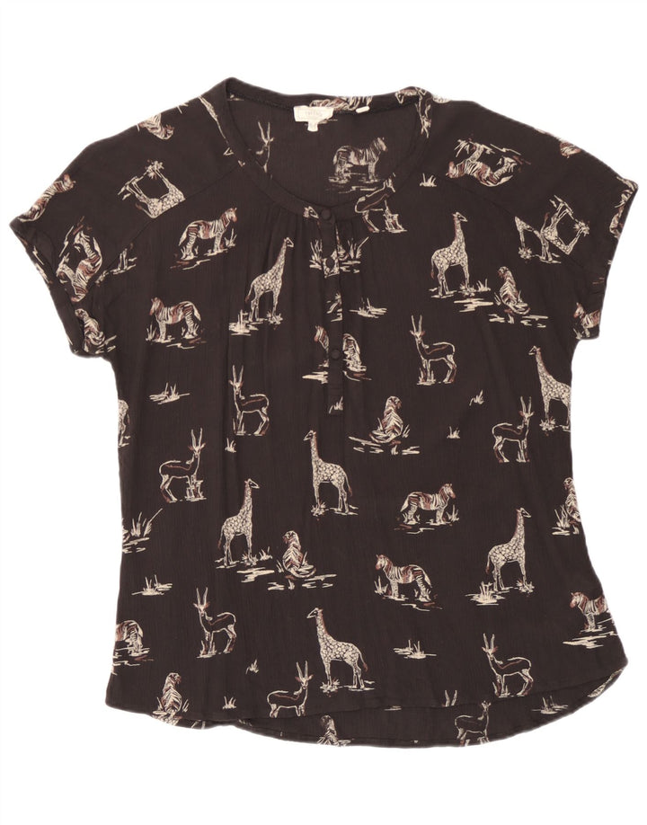Fat Face Chemisier graphique pour femme UK 14 Large Noir Viscose