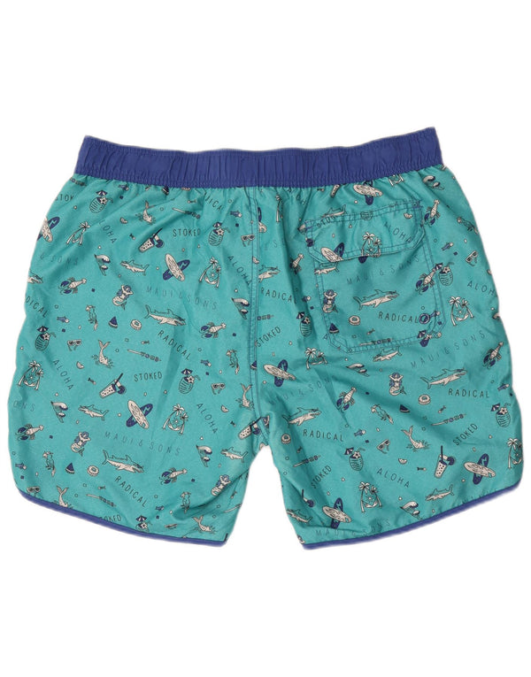 Maui and Sons Mens Abstract Pattern Graphic Swimming Shorts 2XL Green