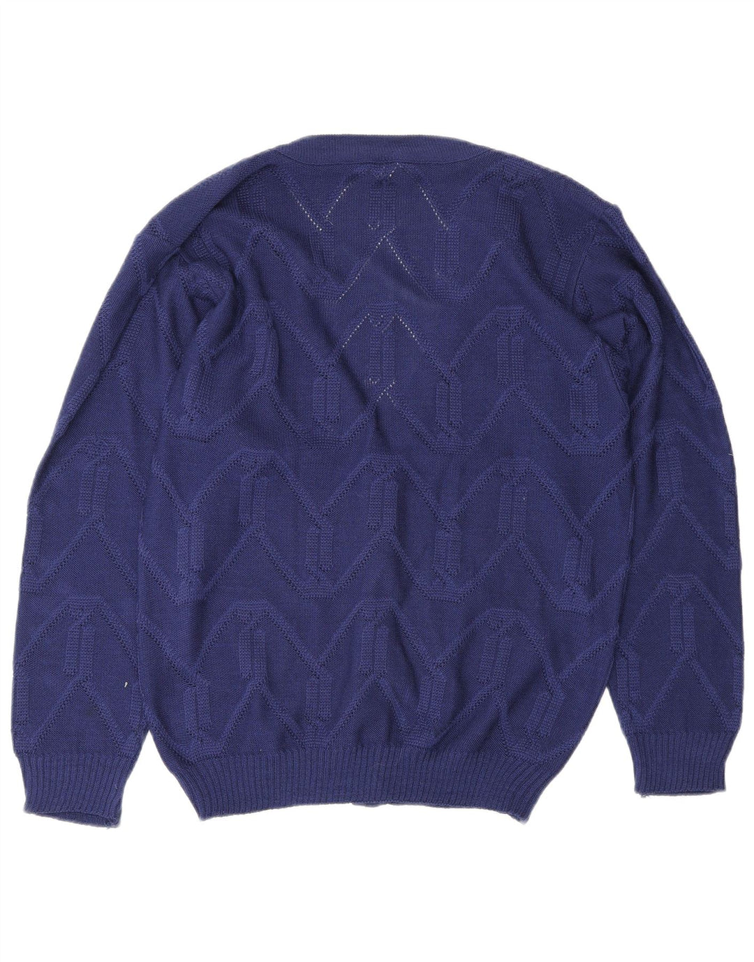 vintage Femme Cardigan Pull EU 38/40 Chevron Bleu Moyen Polyacrylique