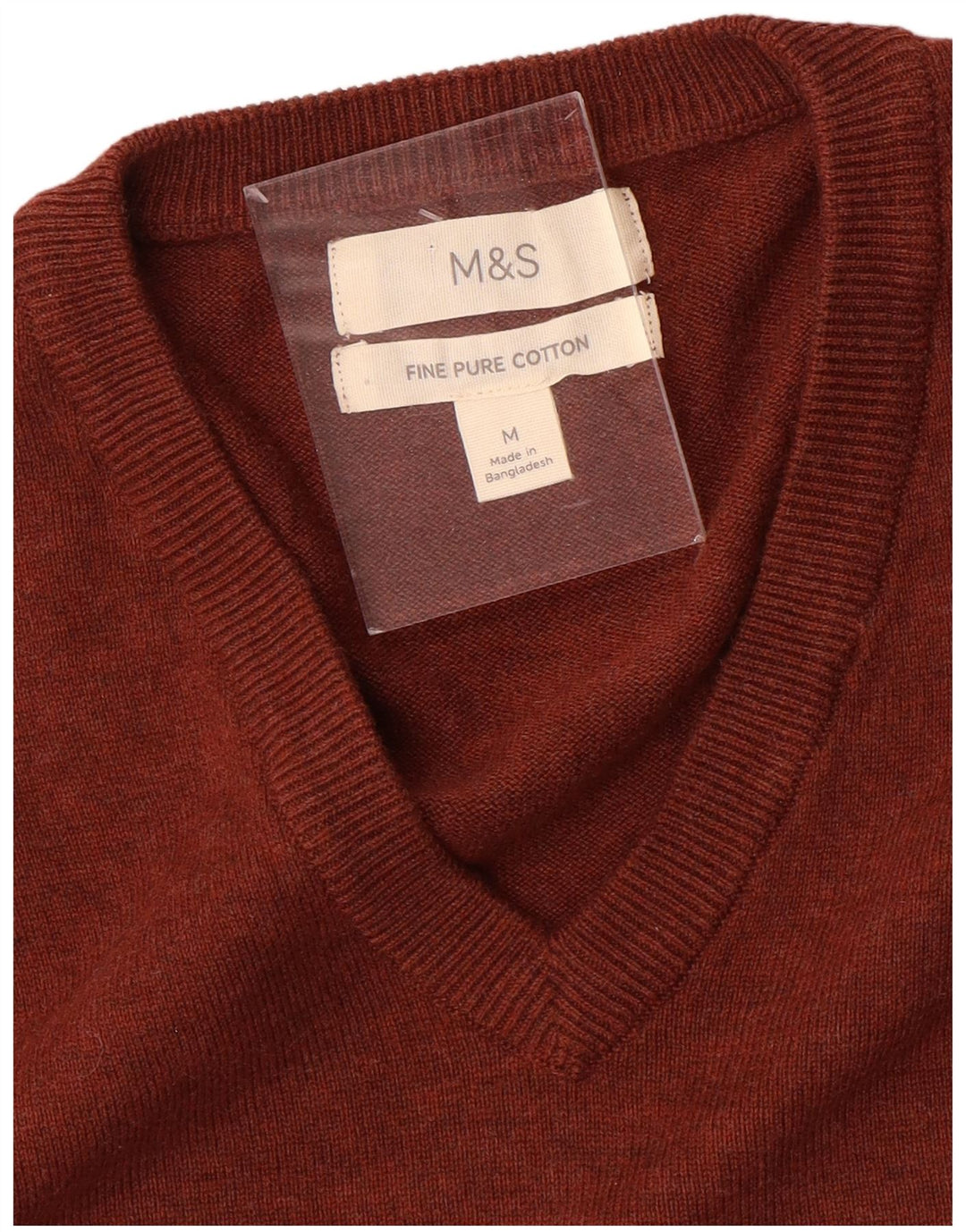 Marks & Spencer Pull col V pour homme en coton marron moyen