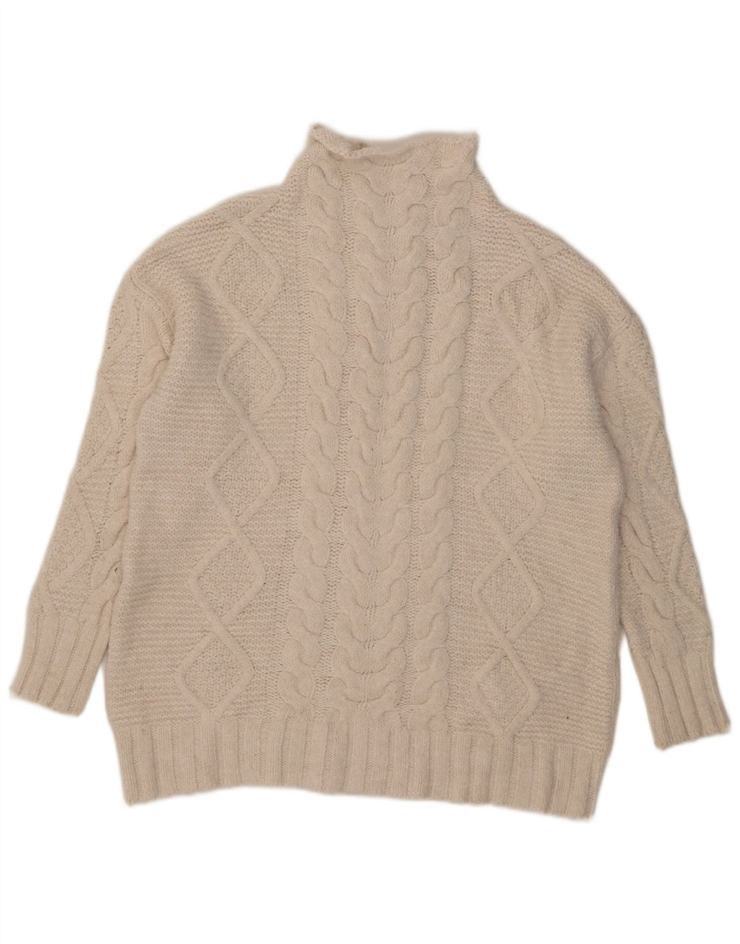 Zara Pull surdimensionné à col roulé pour femme UK 14 Acrylique blanc moyen