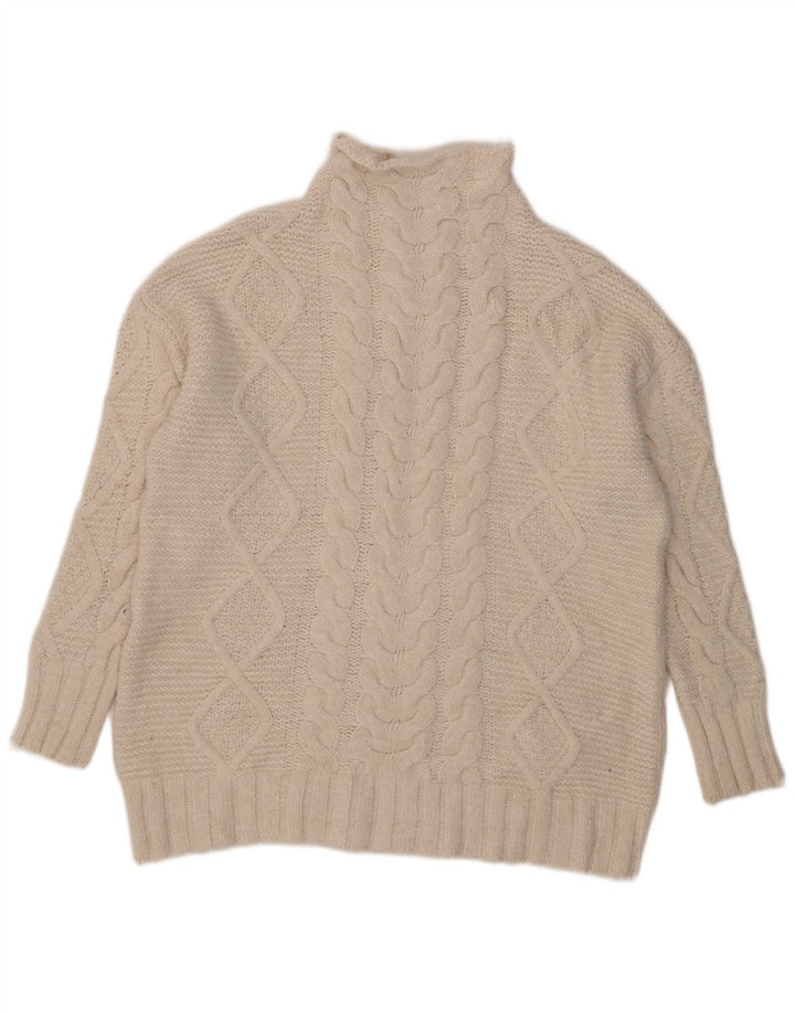 Zara Pull surdimensionné à col roulé pour femme UK 14 Acrylique blanc moyen