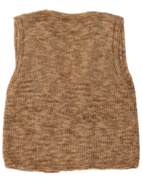 vintage Femmes Sans Manches Ouvert Cardigan Pull UK 16 Grand Brun Moucheté
