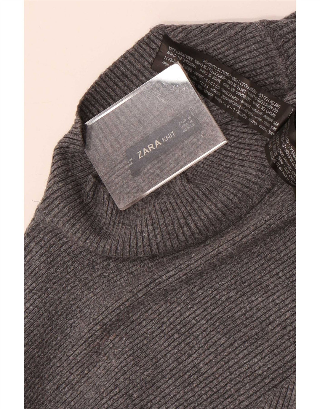 Zara Womens Batwing Crop Turtle Neck Jumper Sweater UK 14 Gris Moyen