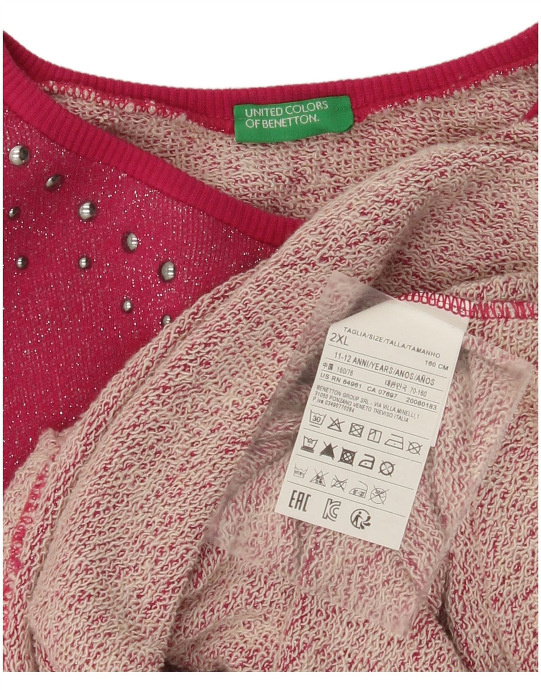 BENETTON Robe Pull Fille 11-12 ans 2XL Rose Coton