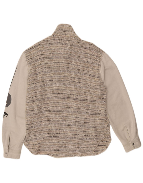 VINTAGE Veste Bomber Graphique Homme UK 44 2XL Laine Rayée Beige