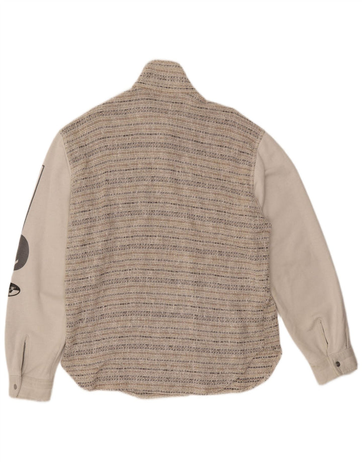 VINTAGE Veste Bomber Graphique Homme UK 44 2XL Laine Rayée Beige