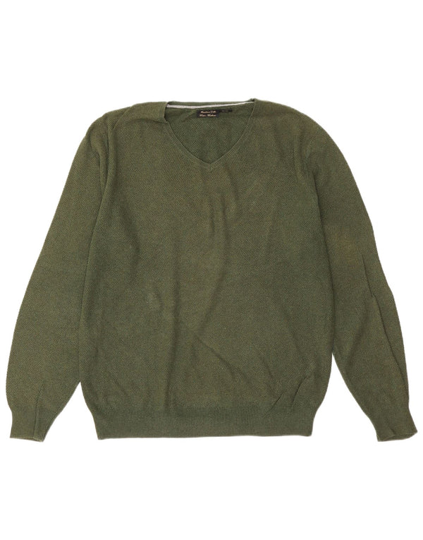 Massimo Dutti Pull col V pour homme en coton vert Taille L