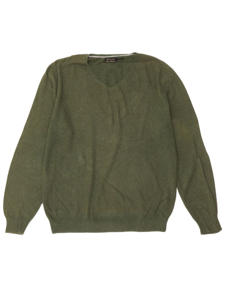 Massimo Dutti Pull col V pour homme en coton vert Taille L