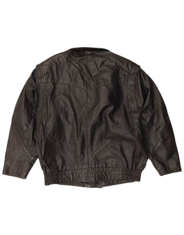 VINTAGE Veste en cuir femme EU 38 Moyen Noir