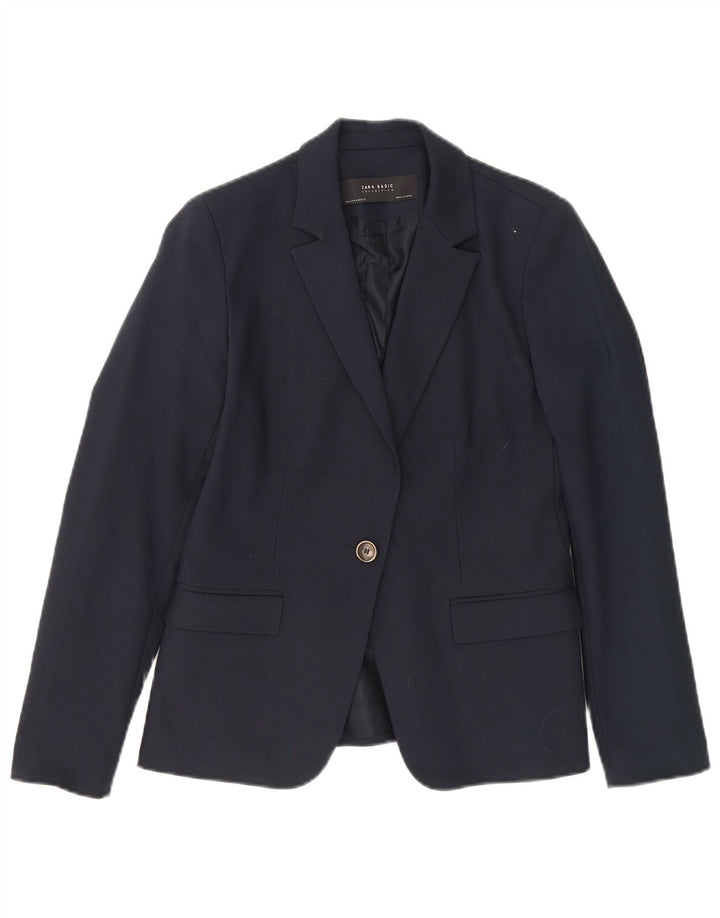 Zara Veste Blazer 1 Bouton Femme UK 12 Bleu Marine Moyen Coton