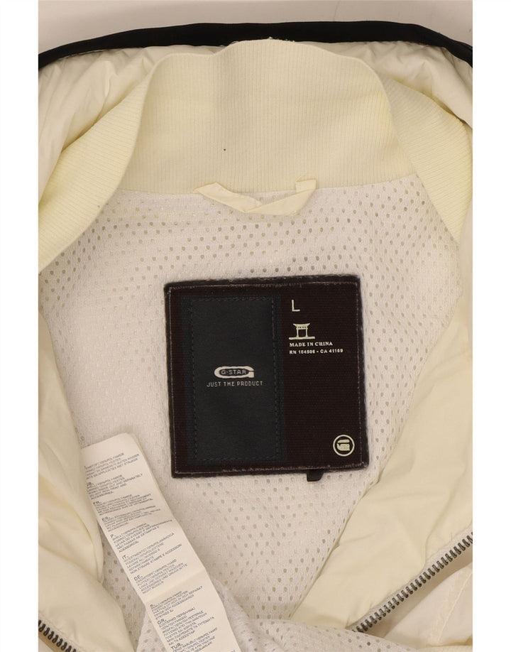 G-STAR Veste de pluie à capuche pour femme UK 14 Large Blanc Polyamide