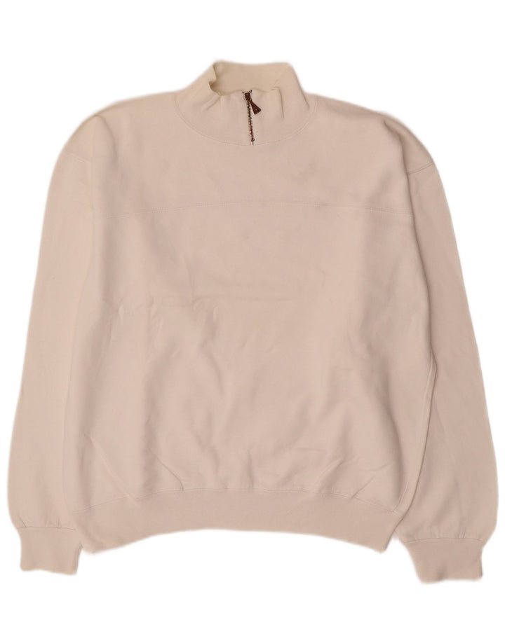 Champion Sweat-shirt à col zippé pour homme en coton blanc cassé