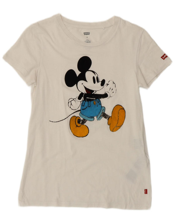 Levi's T-Shirt Graphique Mickey Mouse Femme UK 6 XS Blanc Cassé Coton