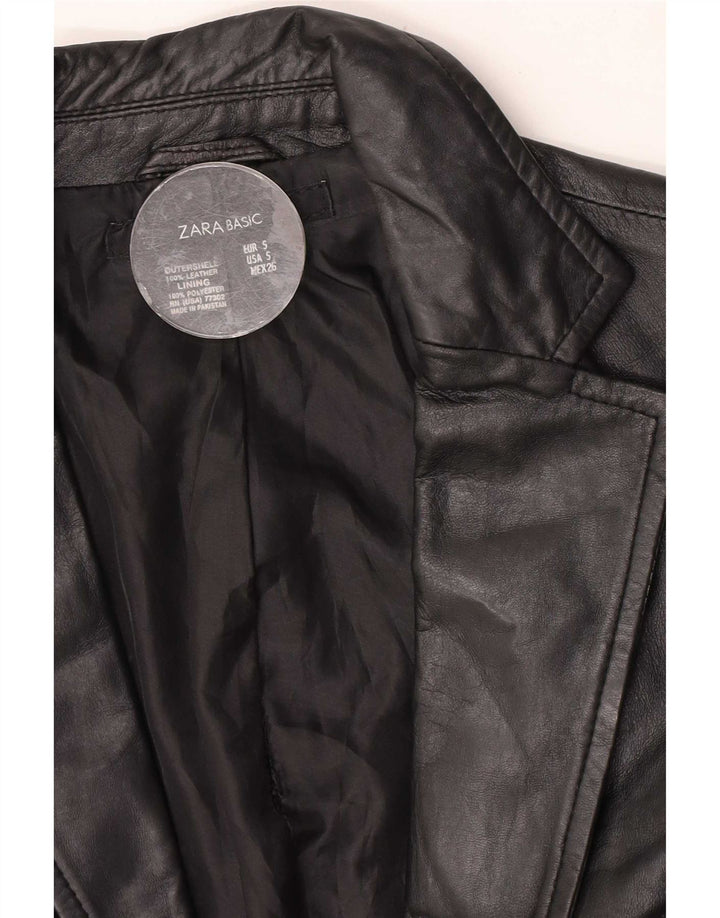Zara Veste blazer en cuir à 2 boutons pour femme UK 10 Small Noir
