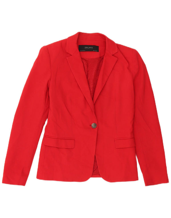 Zara Veste Blazer 1 Bouton Femme UK 10 Petit Coton Rouge