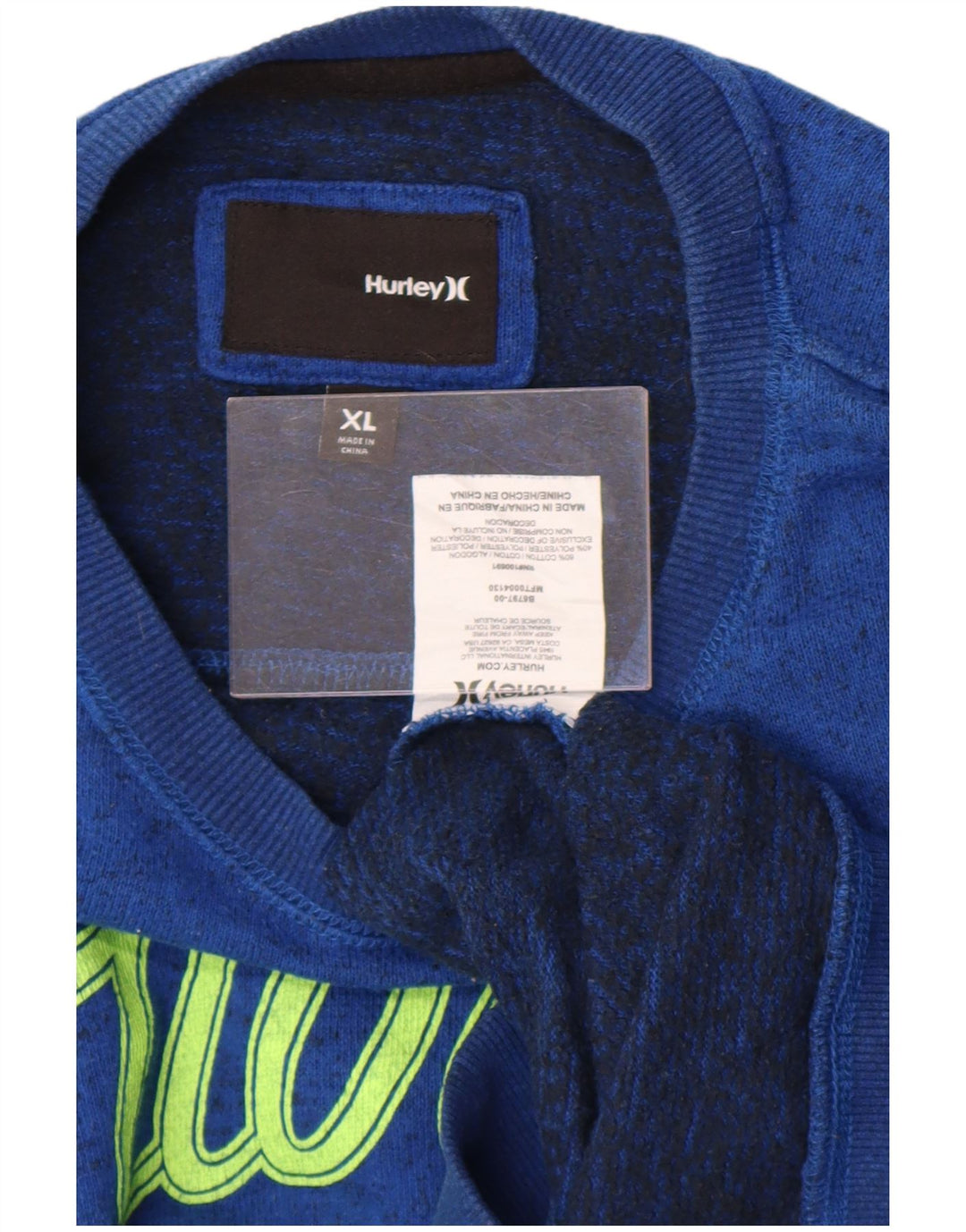 Hurley Sweat-shirt graphique pour homme XL en coton moucheté bleu