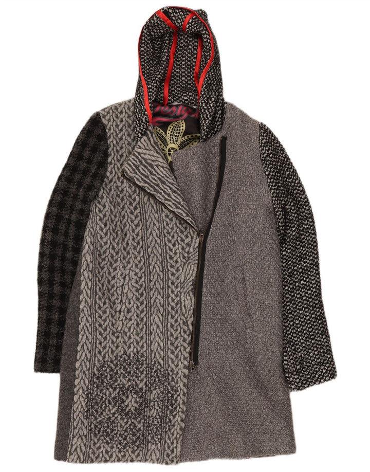 DESIGUAL Manteau à capuche graphique pour femme EU 40 Gris moyen à carreaux
