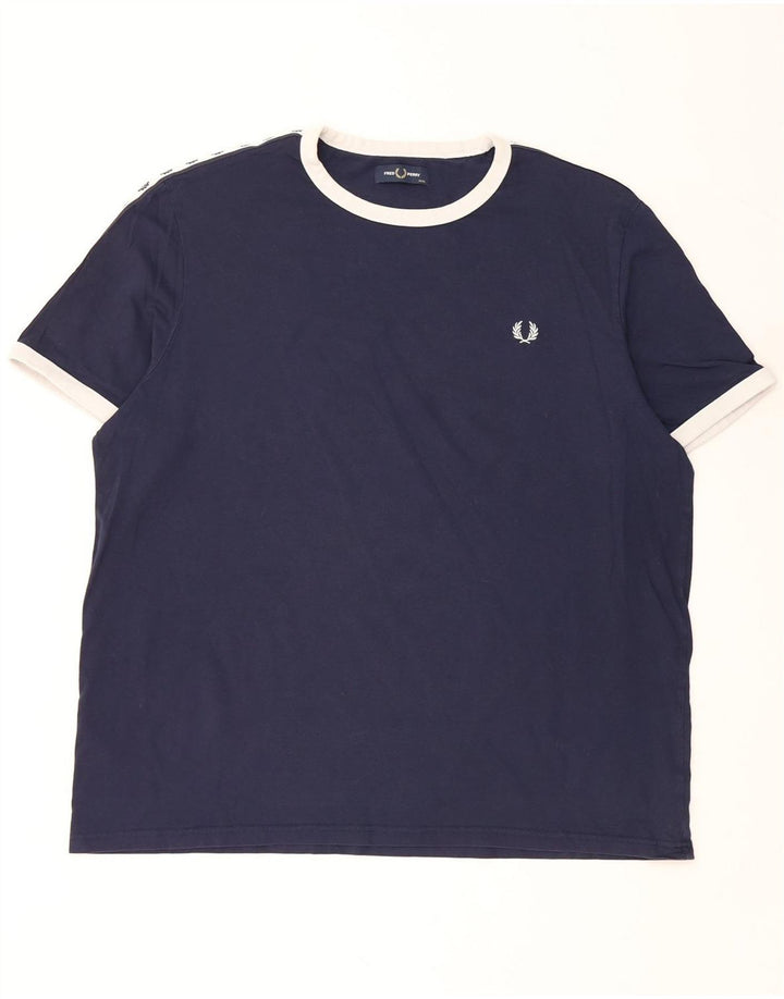 FRED PERRY T-Shirt Graphique Homme Top 3XL Bleu Marine Colorblock Coton