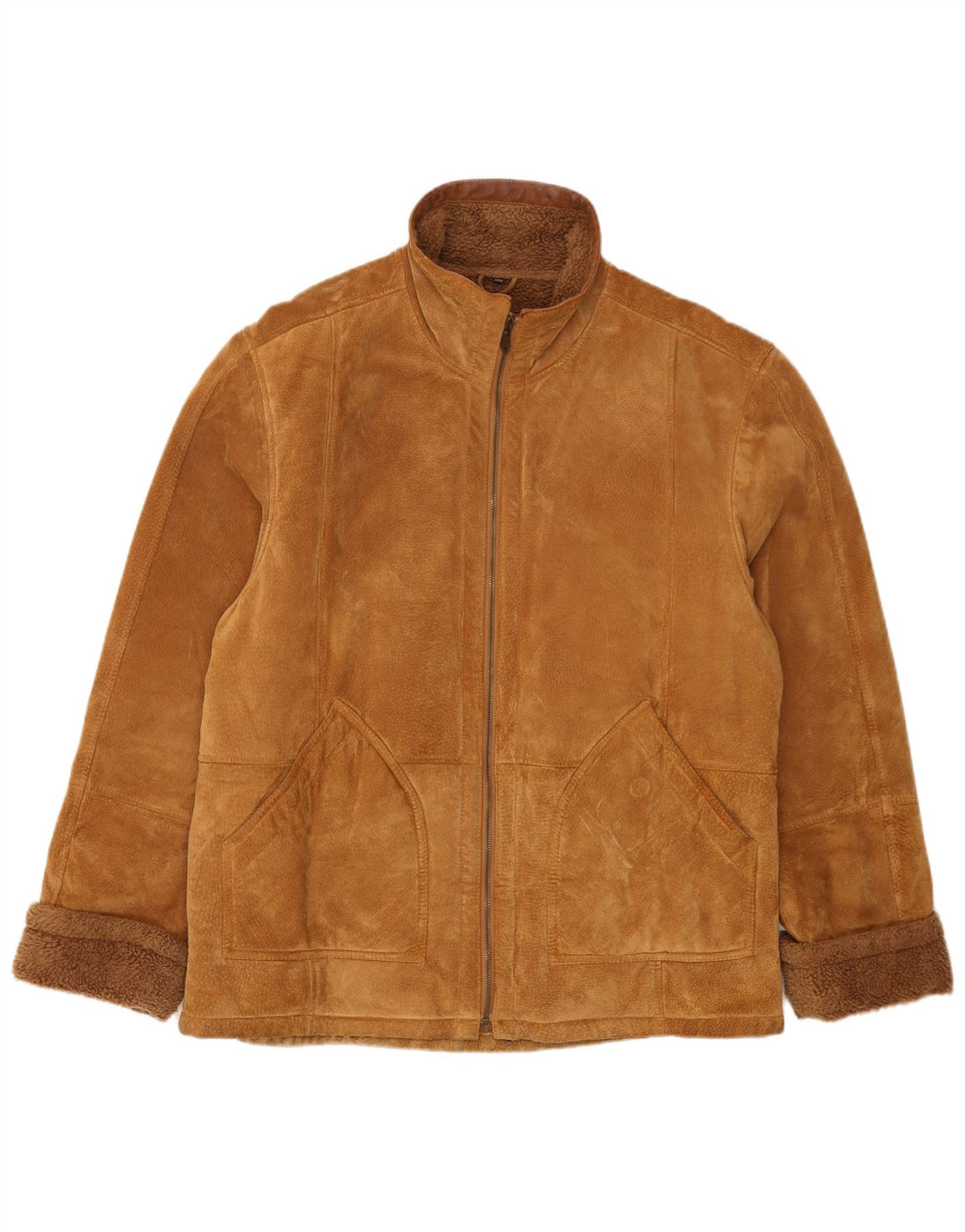 John F Gee Veste en daim Sherpa pour homme IT 50 Grand cuir beige