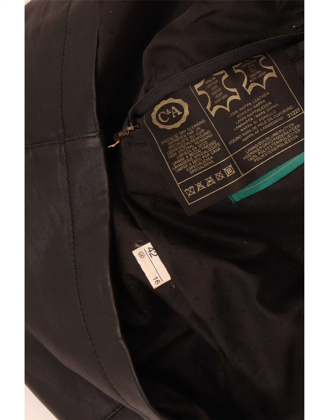 C&A Manteau en cuir pour femme UK 16 Large Noir