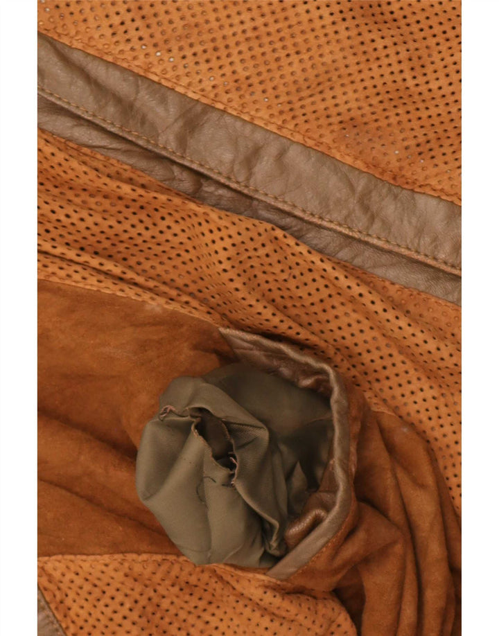 Veste en cuir Bomber homme vintage UK 38 Colorblock brun moyen