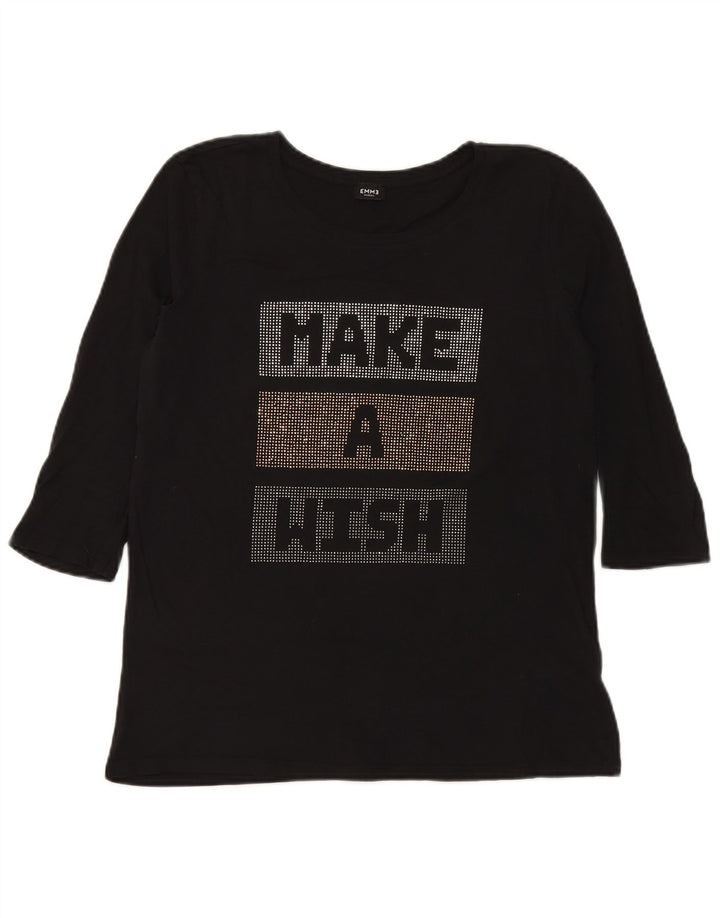 Marella Femme EMME Haut Graphique Manches 3/4 UK 12 Moyen Noir