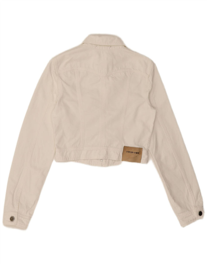 Twin-Set Veste en jean courte pour femme UK 12 Blanc moyen