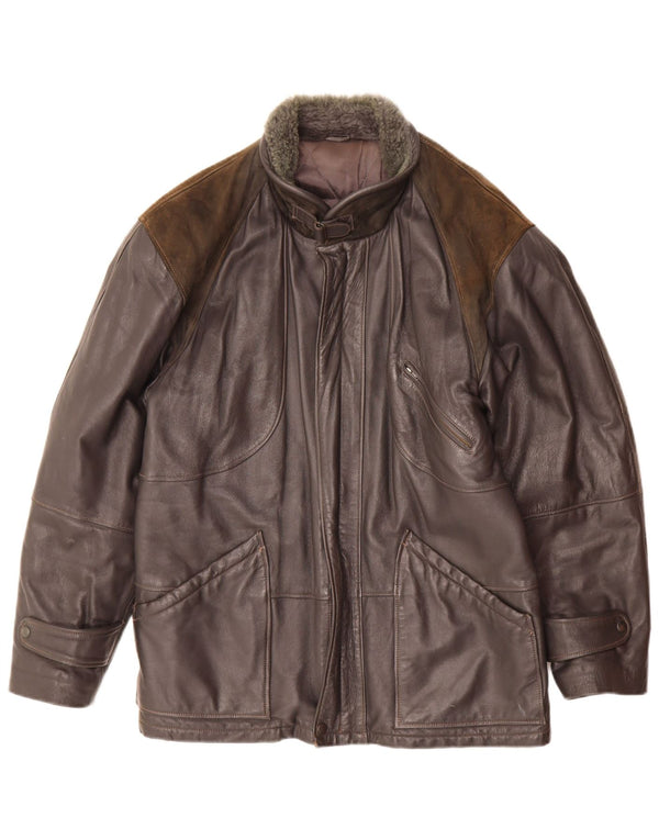 veste en cuir homme vintage IT 46 Petit colorblock noir