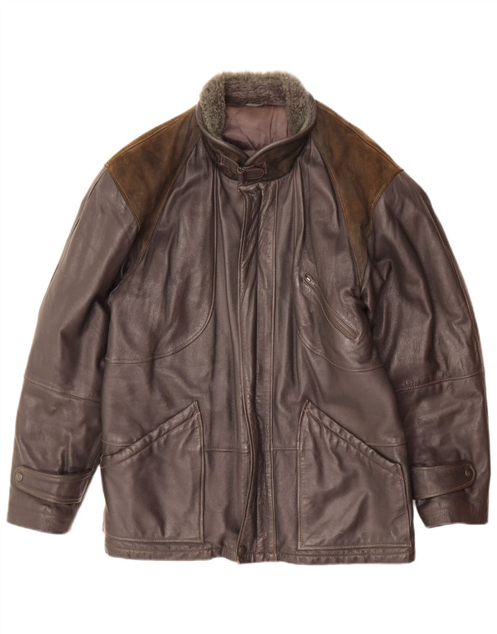 veste en cuir homme vintage IT 46 Petit colorblock noir