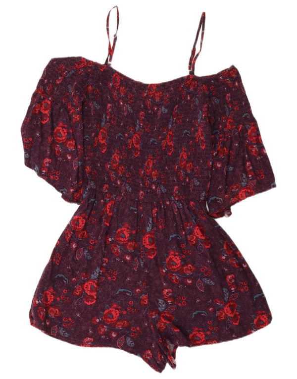 Hollister Combishort à épaules dénudées pour femme UK 12 Viscose florale bordeaux moyen
