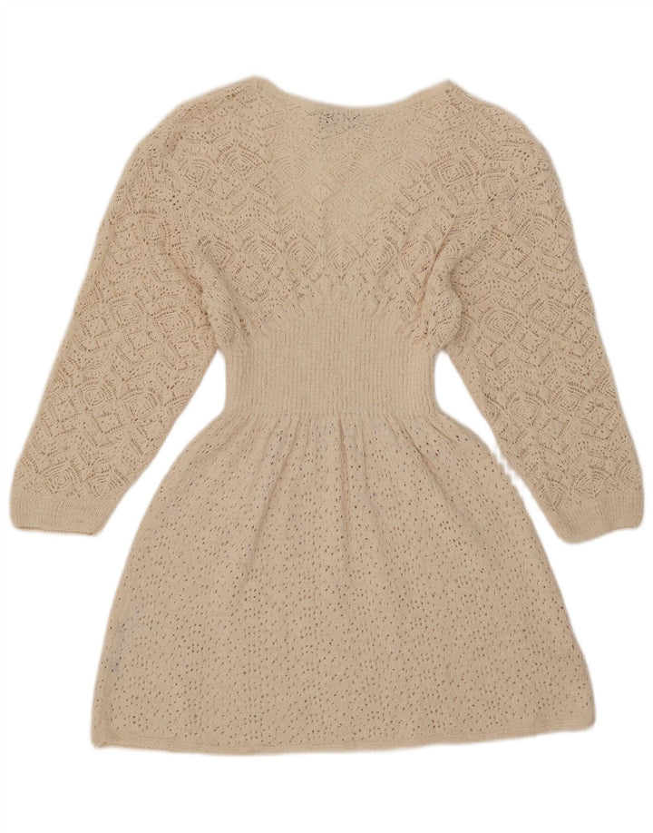 Zara Robe pull à manches 3/4 pour femme UK 12 Medium Blanc Polyester