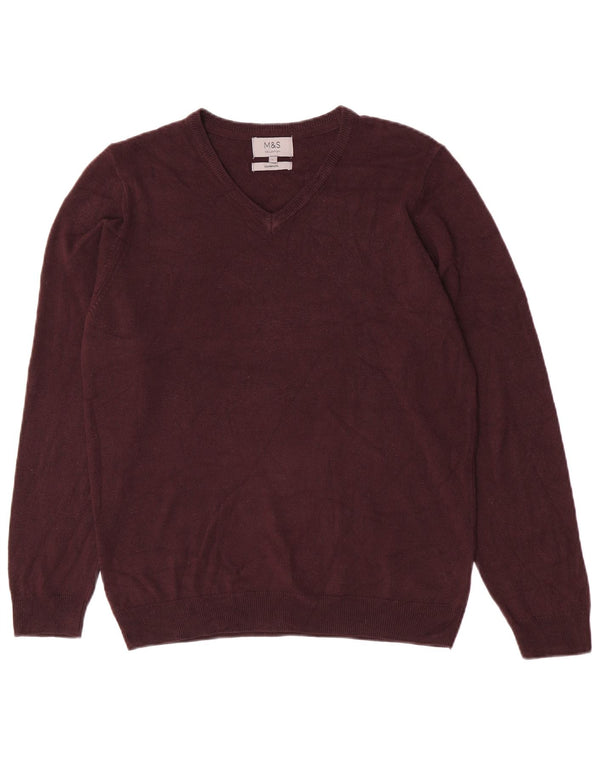 Marks & Spencer Pull col V pour homme en acrylique bordeaux Taille L
