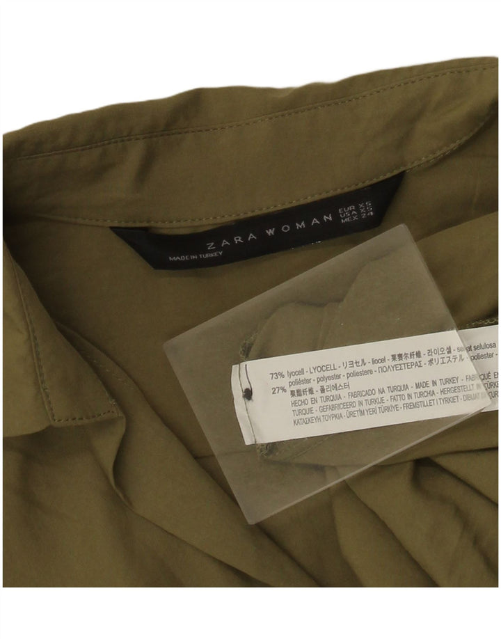 Zara Chemise pull surdimensionnée à manches 3/4 pour femme UK 6 XS Kaki Lyocell