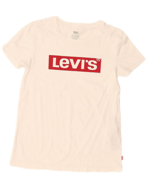 Levi's T-Shirt Graphique Femme UK 2 2XS Blanc Coton
