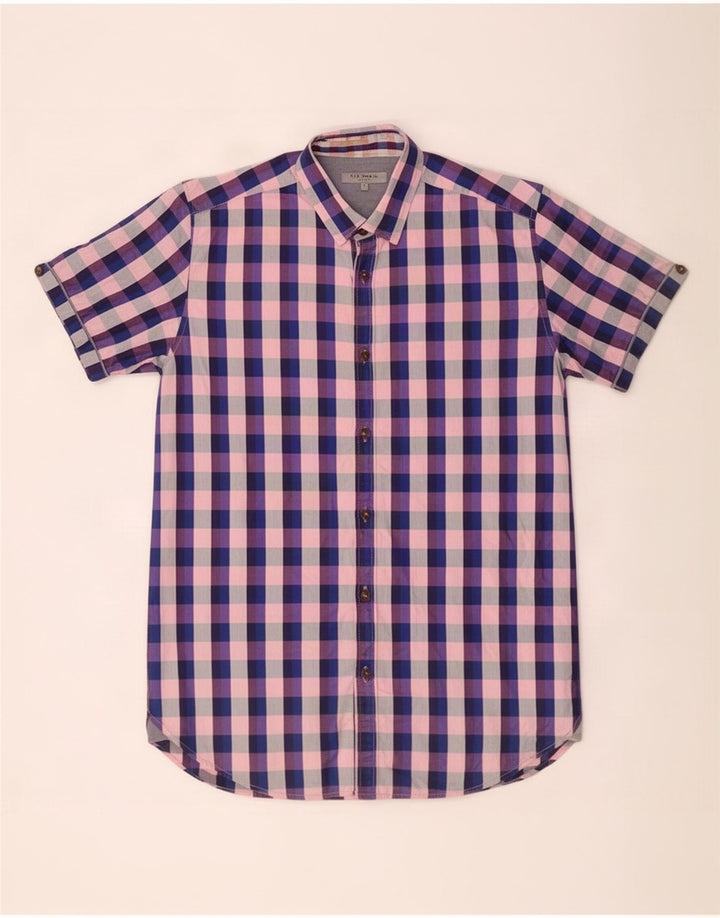 Ted Baker Chemise à manches courtes pour homme Taille 3 Medium Multicolore Check Coton