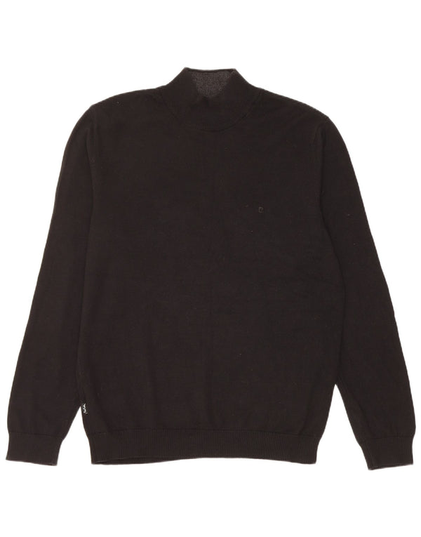 PIERRE CARDIN Mens Turtle Neck Jumper Sweater Large Black Cotton