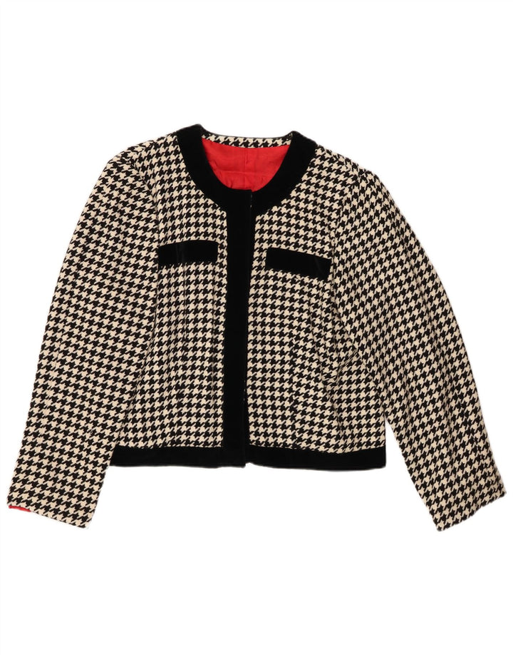 VINTAGE Veste Boléro Femme UK 12 Pied de Poule Noir Moyen